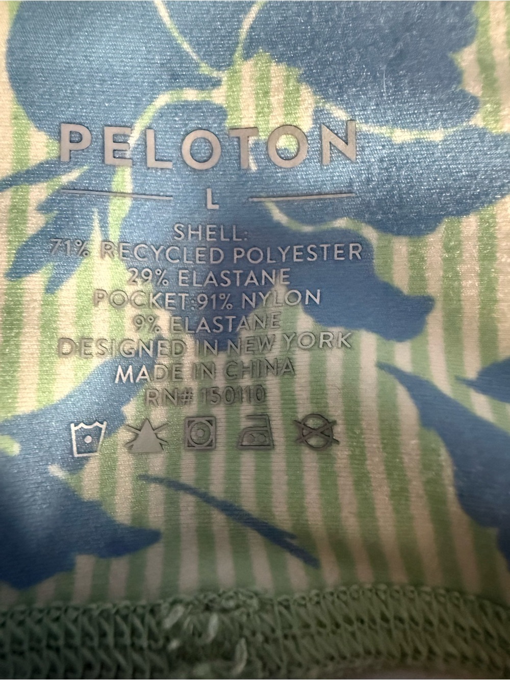 Peloton Floral High Rise Leggings Size L Blue Green Stripe Print Side Pockets - Picture 6 of 15